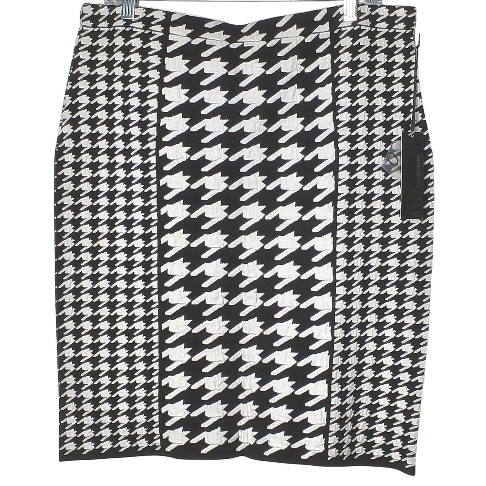 Dark Academia Elle Pencil Skirt Women Large Black White Houndstooth Knit NWT